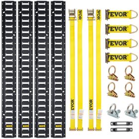 VEVOR E Track Tie-Down Rail Kit, 18PCS 5FT E-Tracks Set Includes 4 Steel Rails & 2 Single Slot & 6 O Rings & 4 Tie-Offs w/D-Ring & 2 Ratchet Stra