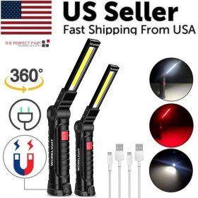 Rechargeable LED COB Work Light Mechanic Flashlight Lamp Magnetic Base Bright (Bundle: 1 Large + 1 Small)